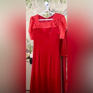 New Ao dai nhung cach tan red velvet, Vietnamese modern long dress set S 0 🎁